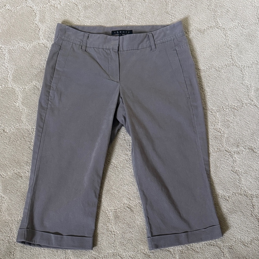 Theory Abbey W/Cool Gray Cuffed Pants Bermuda Shorts Sz 0